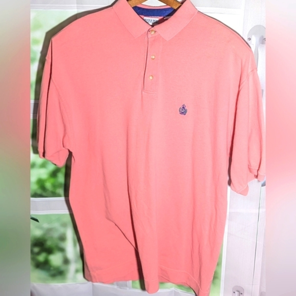 Vintage Bugle Boy Company Polo Mens XL Salmon Color Short Sleeve Shirt with Logo